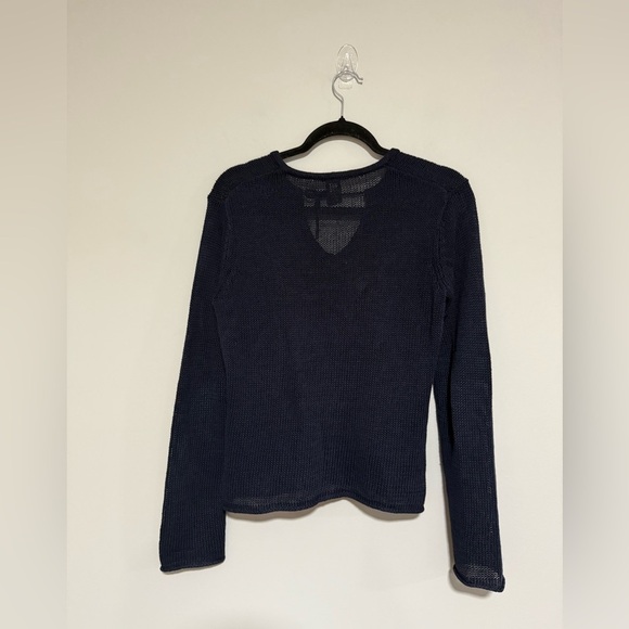 Gap Vintage 2001 Navy Blue Open Knit Rolled Hem Sweater Small Beach Coastal Y2K - Picture 2 of 8